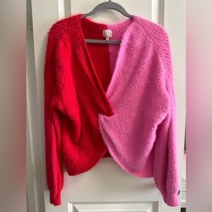 Red & Pink Spilt Knotted Sweater